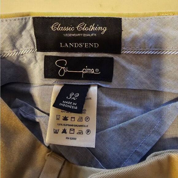 Land's End Khaki Pants men's 32 tailored fit 100% supima Pre-owned - Picture 3 of 6